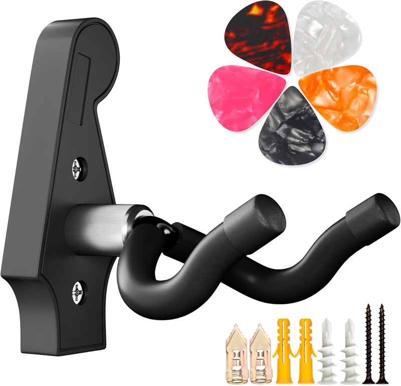 DIDA Guitar Wall Mount - U-Shape Guitar Wall Hangers, Guitar Accessories with 5 Guitar Picks, Guitar Wall Mount Hanger for Acoustic Guitar, Electric Guitar, Banjo, Bass, Mandolin (Style A-Black) - Image 1